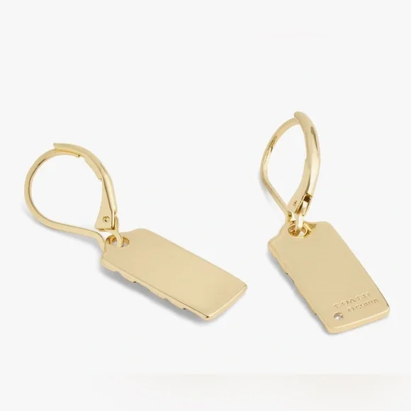 COACH Quilted C Tag Drop Earrings; GOLDEN SHADOW/GOLD - Picture 4 of 6